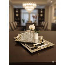 Özburak Inci 2'li Ikramlık Sunumluk Çay ve Servis Tepsisi Beyaz - Altın