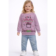 love Selanik Kumaş Baskı Detaylı Yuvarlak Yak Sweat