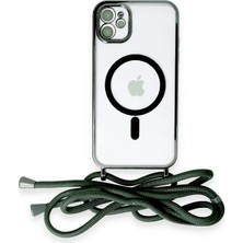 Huly  iPhone 11 Kılıf Divo Lazer Askılı Magsafe Kapak - Koyu Yeşil Hub