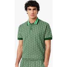 Lacoste Classic Fit Monogram Polo T-Shirt Erkek Polo Yaka Tişört Yeşil
