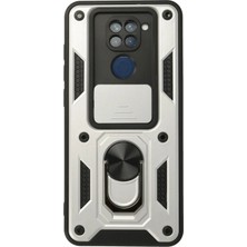 Huly  Xiaomi Redmi Note 9 Kılıf Pars Lens Yüzüklü Silikon - Gümüş Hub