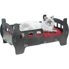 Feyza Design Şık Büyük Ahşap Kedi Yatağı, Siyah Beşik Tasarımı, 50X35 cm