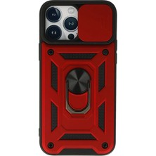 Huly  iPhone 13 Pro Max Kılıf Pars Lens Yüzüklü Silikon - Kırmızı Hub