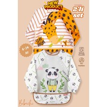 Bebechi 2'li Uzun Kollu Giyilebilir Zürafa-Panda Desen Sıvı Geçirmez Aktivite ve Mama Önlüğü 6-24 Ay