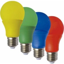 1'er Adet Toplamda 4 Tane Sarı, Kırmızı, Mavi, Yeşil Renk 10 Watt E27 Duy LED Ampul, 4'lü Renkli Ampul