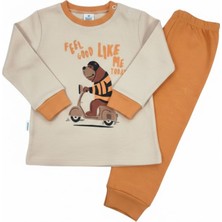 Babyilay Erkek Bebek %100 Pamuklu Ayıcık Baskılı Omuzdan Patlı Alt Üst Takım