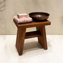 Shark Anatolia Iroko Ahşap Banyo Taburesi Oturak ve Oksit Bakır Hamam Tası Seti