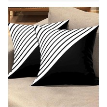 Ardizayn Siyah - Beyaz -  Kadife Kumaş 2'li Kırlent Kılıfı - Çift Taraflı Baskı