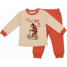 Babyilay Erkek Bebek %100 Pamuklu Ayıcık Baskılı Omuzdan Patlı Alt Üst Takım