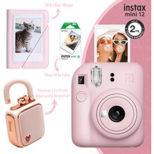 Fujifilm Instax Mini 12 Pembe Fotoğraf Makinesi 28'li Albüm 10'lu Film ve Divoom Lovelock Bluetooth Hoparlör Seti