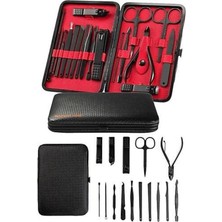 Woogitech Tekno Deri Çantalı Siyah Paslanmaz Çelik 17 Parça Manikür Pedikür Seti Uygun