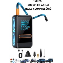 vooka LCD Ekranlı 150 Psı Şarjlı Hava Kompresörü – LED Işıklı, 4000MAH, Araç ve Bisiklet Şişirici Pompa