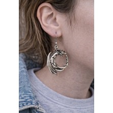 Herşey Nota Eternal Drake – Ejderha Figürlü Gümüş Renk Unisex Sallantılı Küpe