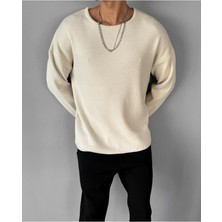 Elku Moda Erkek Oversize Triko Kazak Pamuklu Geniş Bisiklet Yaka Salaş Örgü Yeni Sezon