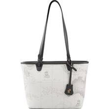 Silver & Polo SP1204 Kadın Omuz Çantası Harita Beyaz-Antrasit