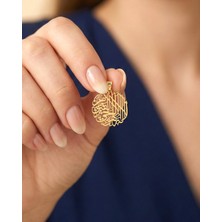 İndigo Takı Yuvarlak Ayetel Kürsi Hat Sanatı 14 Ayar Altın Kolye Ucu