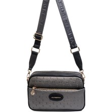 Silver & Polo SP1267 Kadın Çapraz Çanta Logolu Platin-Siyah