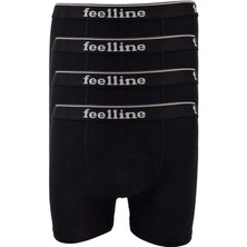 4 Adet Feelline Siyah Pamuklu Doğal Likralı Erkek Boxer