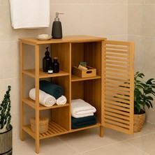 Welcomein Bambu Banyo Dolabı | Doğal Ahşap Çok Gözlü Çamaşır ve Havlu Düzenleyici Raf