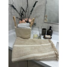 Monochrome 4 Kat Müslin Banyo & Plaj Havlusu Peştemal  % 100 Pamuklu (190 cm x 100 Cm) Ekru- Bej Çizgili