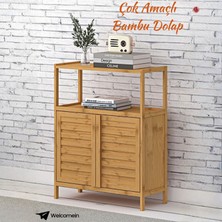 Welcomein Doğal Bambu Çok Amaçlı Kapaklı Dolap – Raflı Depolama Ünitesi 63,5X27X82 cm