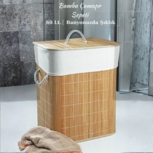 Welcomein Doğal Bambu Kapaklı Çamaşır Sepeti – Kapaklı, Ipli Kulplu, Yıkanabilir Iç Torbalı, 60 Lt.