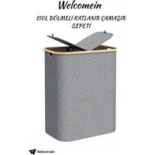 Welcomein 150 Litre Bambu Kapaklı Katlanabilir Çamaşır Sepeti | Geniş Hacimli, 2 Bölmeli Kirli Sepeti