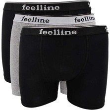 3 Adet Feelline Siyah ve Gri Pamuklu Doğal Likralı Erkek Boxer