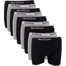 9 Adet Feelline Siyah ve Gri Pamuklu Doğal Likralı Erkek Boxer
