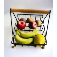 PremiumPort Paslanmaz Siyah Meyvelik Sepet, Çift Kat, Örgü ve Şık Tasarım