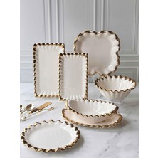 Rossev 7 Parça Sunum Seti Sofya Stoneware Gold Kenarlı