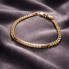 Xuping Kadın 14K Sıra Taşlı Ezme Gurmet Zincirli Plaka Bileklik