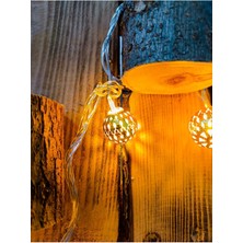 Allians Fas Işlemeli Sarı LED Işıklı Dize, Metalik Kalp, 10 Adet, 3,15 cm