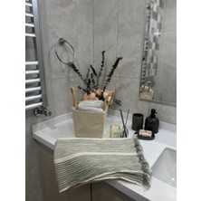 Monochrome Müslin Banyo ve Plaj Havlusu Peştemal-% 100 Pamuklu 4 Kat (100 cm x 190 Cm) Ekru- Yeşil Çizgili