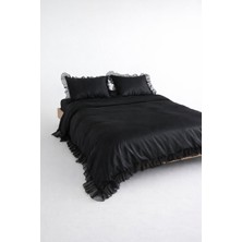 Senfoni Luxe Midnight Ruffle  %100 Mat Pamuk Saten Çift Kişilik Nevresim Takımı