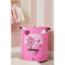PremiumPort Pembe Düşler Ağzı Büzgülü Katlanır Çamaşır ve Oyuncak Sepeti 32X40