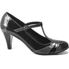 Onlo Ayakkabı 1728 Hakiki Deri Siyah Direkli Yüksek Kalın Topuklu Kadın Ayakkabı