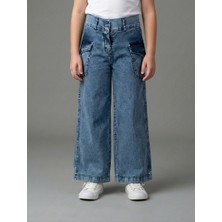 Yavrucak Girls Kız Çocuk Likralı Geniş Paça Kargo Cepli Kot Pantolon