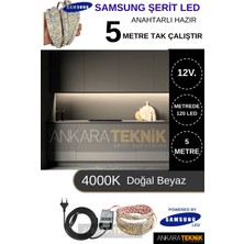 Allians 12V 5m Mutfak Dolabı Şerit LED Aç-Kapa Tak Çalıştır Set 4000K Doğal Beyaz