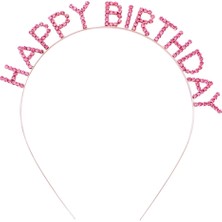 Eco Lounge Pembe Kristal Taşlı Gold Happy Birthday Taçı