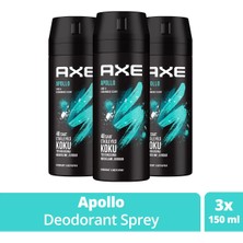 Royaleks 3 Adet Axe Erkek Sprey Deodorant Apollo 48 Saat Etkileyici Koku Vücut Spreyi 150 ml