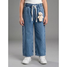 Flamingo Kız Çocuk Maskot Ayıcıklı Beli Lastikli Kot Pantolon