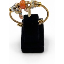 Pangu Ananas Figürlü, Turuncu Taşlı Altın Renk Çelik Charm Bileklik