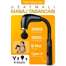 Feyza Design Derin Doku Masaj Tabancası, 4 Başlıklı, 3 Modlu, Uzayan Saplı, Rahatlatıcı