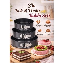 Rosemor 3lü Oval Kek Kalıbı Kelepçeli Gümüş Yanmaz Yapışmaz Teflon Döküm Kek Kalıbı Çıkarılabilir Tabanlı Kek Kalıbı