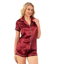 Ahu Lingerie Saten Kısa Kollu Şort Takımı