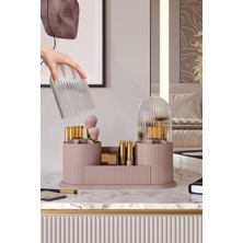PremiumPort Şeffaf Çok Bölmeli Rose Gold Makyaj Organizeri, Fırça Saklama Kutusu