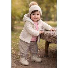 Gültekin Bebe Kumru Kız  Kapşonlu Peluş Ceket 3 Lü Takım 6-18 AYLIK-4469503 - Krem