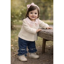 Gültekin Bebe Kumru Çiçek Nakışlı Fırfır Yakalı Pantolonlu Kız Takım 6-18 AYLIK-4407503 - Krem