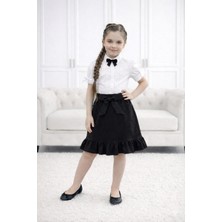Mavimoure 23 Nisan Kız Çocuk Kısa Kol Fırfırlı Gömlek ve Etek Takım